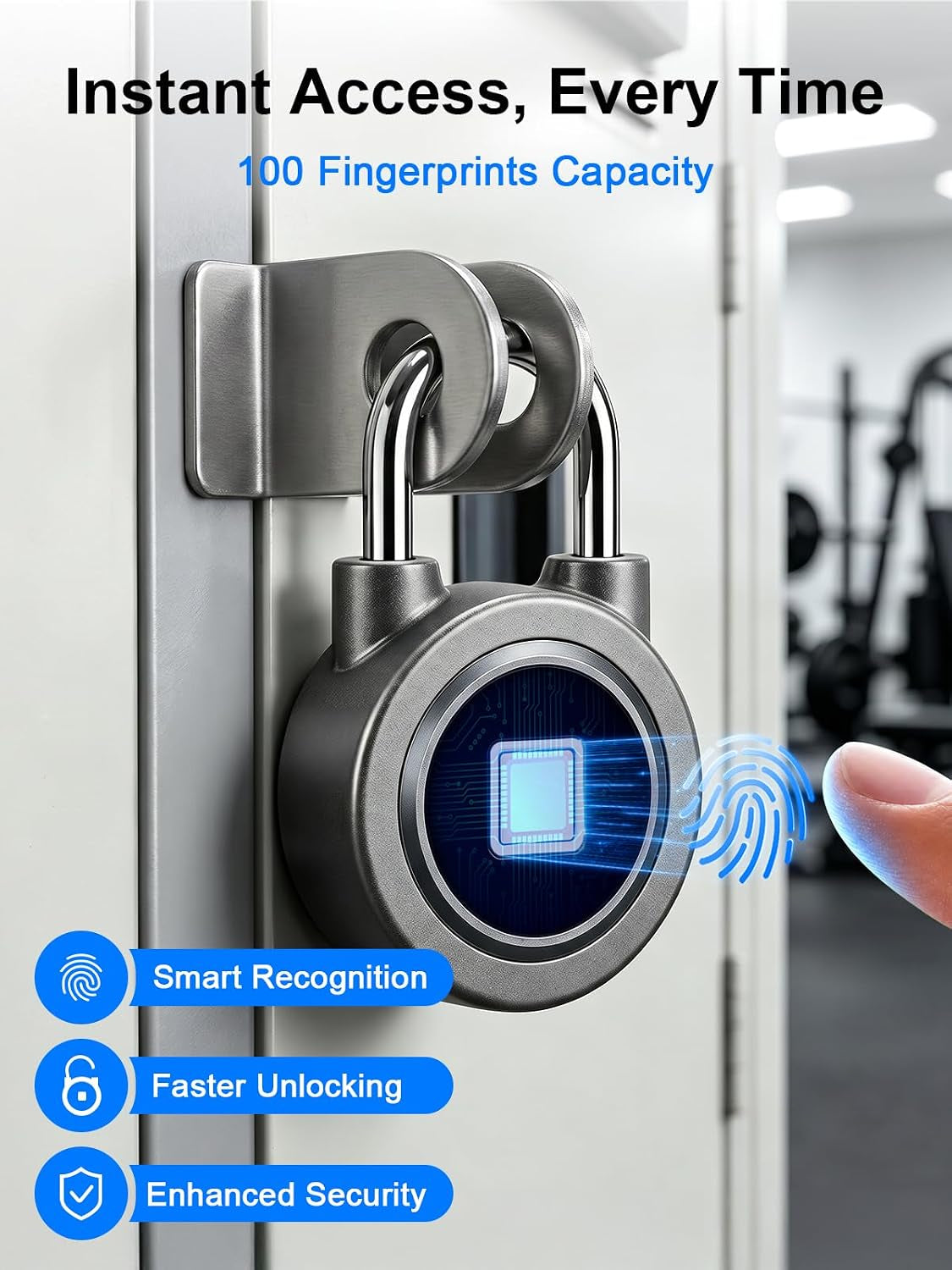 Fingerprint Lock Biometric Gym Lock for Locker, Bluetooth Smart Padlock, Rechargeable Waterproof Lock for Gym Locker, School Locker, Gate, Fence, Shed, Garage (Grey)