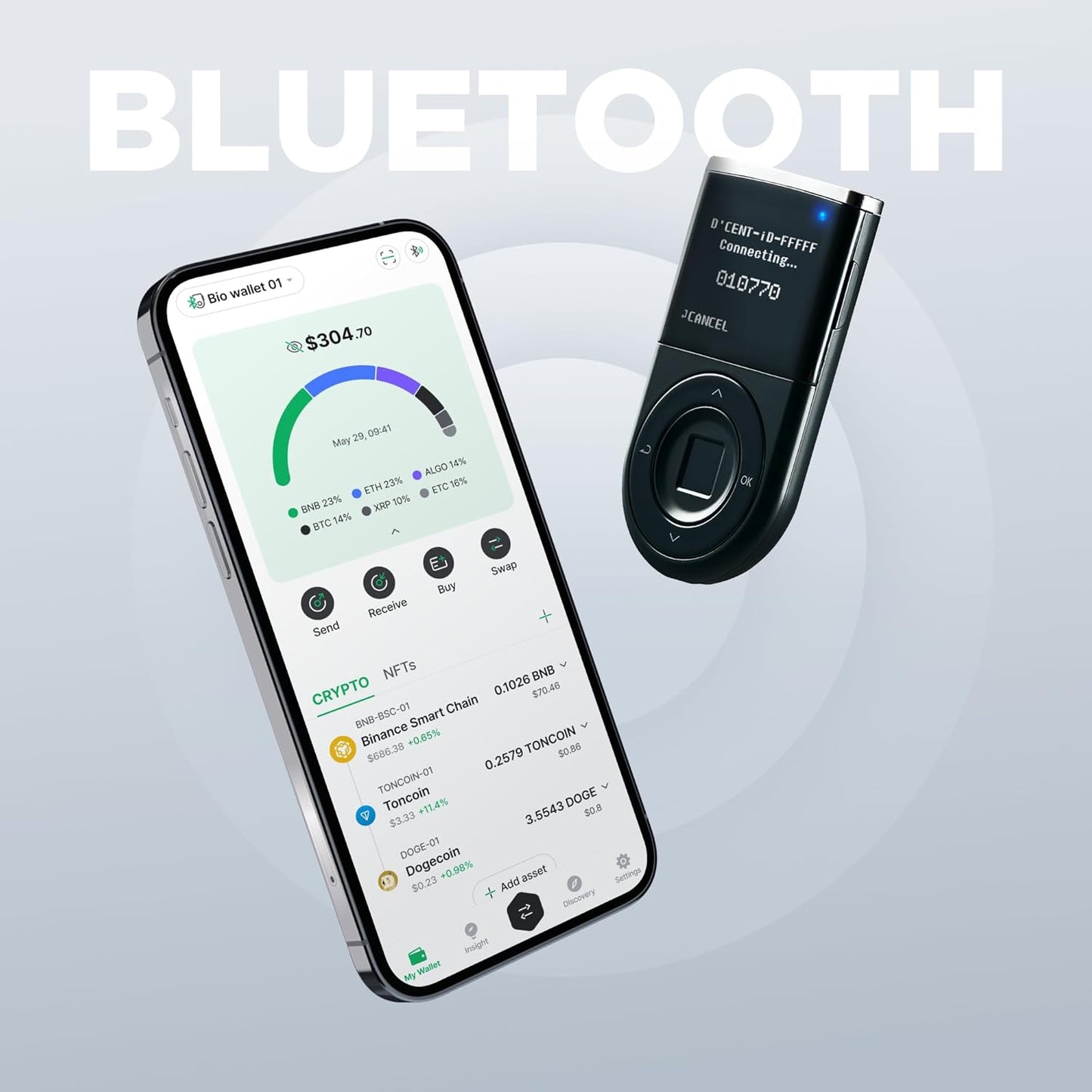 Hardware Wallet | Biometric Cold Storage, Bluetooth, Multi-Crypto