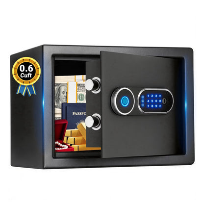 Safe Box, 0.6 Cuft Biometric Safe Lock Box with Fingerprint,Code and Keys Quick Unlock,Security Money Safe Lock Cabinet,Black