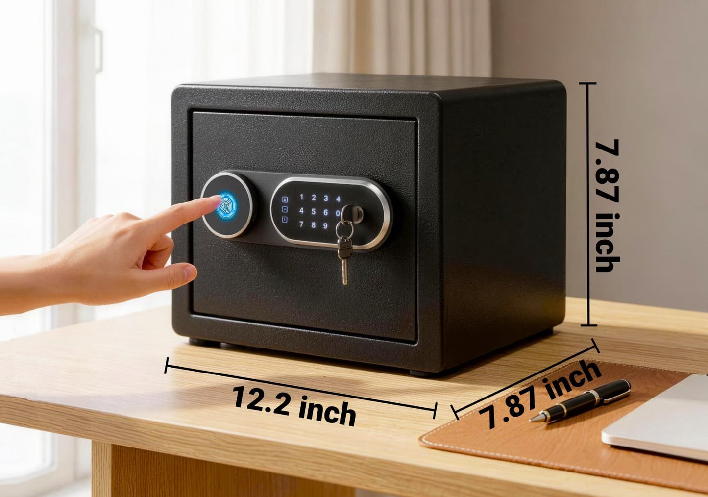 Safe Box, 0.6 Cuft Biometric Safe Lock Box with Fingerprint,Code and Keys Quick Unlock,Security Money Safe Lock Cabinet,Black
