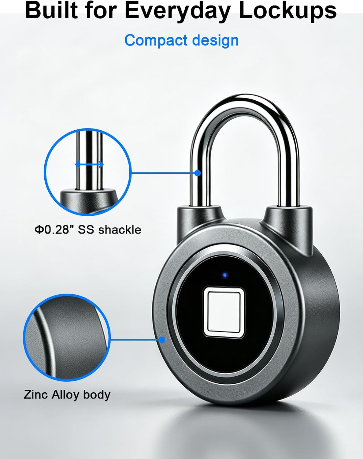 Fingerprint Lock Biometric Gym Lock for Locker, Bluetooth Smart Padlock, Rechargeable Waterproof Lock for Gym Locker, School Locker, Gate, Fence, Shed, Garage (Grey)