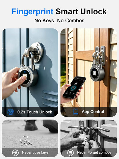 Fingerprint Lock Biometric Gym Lock for Locker, Bluetooth Smart Padlock, Rechargeable Waterproof Lock for Gym Locker, School Locker, Gate, Fence, Shed, Garage (Grey)