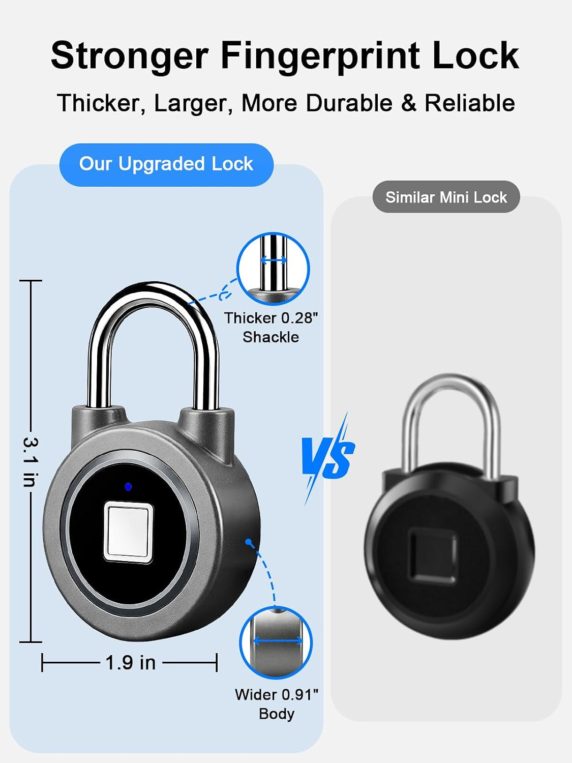 Fingerprint Lock Biometric Gym Lock for Locker, Bluetooth Smart Padlock, Rechargeable Waterproof Lock for Gym Locker, School Locker, Gate, Fence, Shed, Garage (Grey)