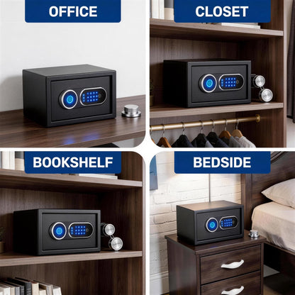 Safe Box, 0.6 Cuft Biometric Safe Lock Box with Fingerprint,Code and Keys Quick Unlock,Security Money Safe Lock Cabinet,Black